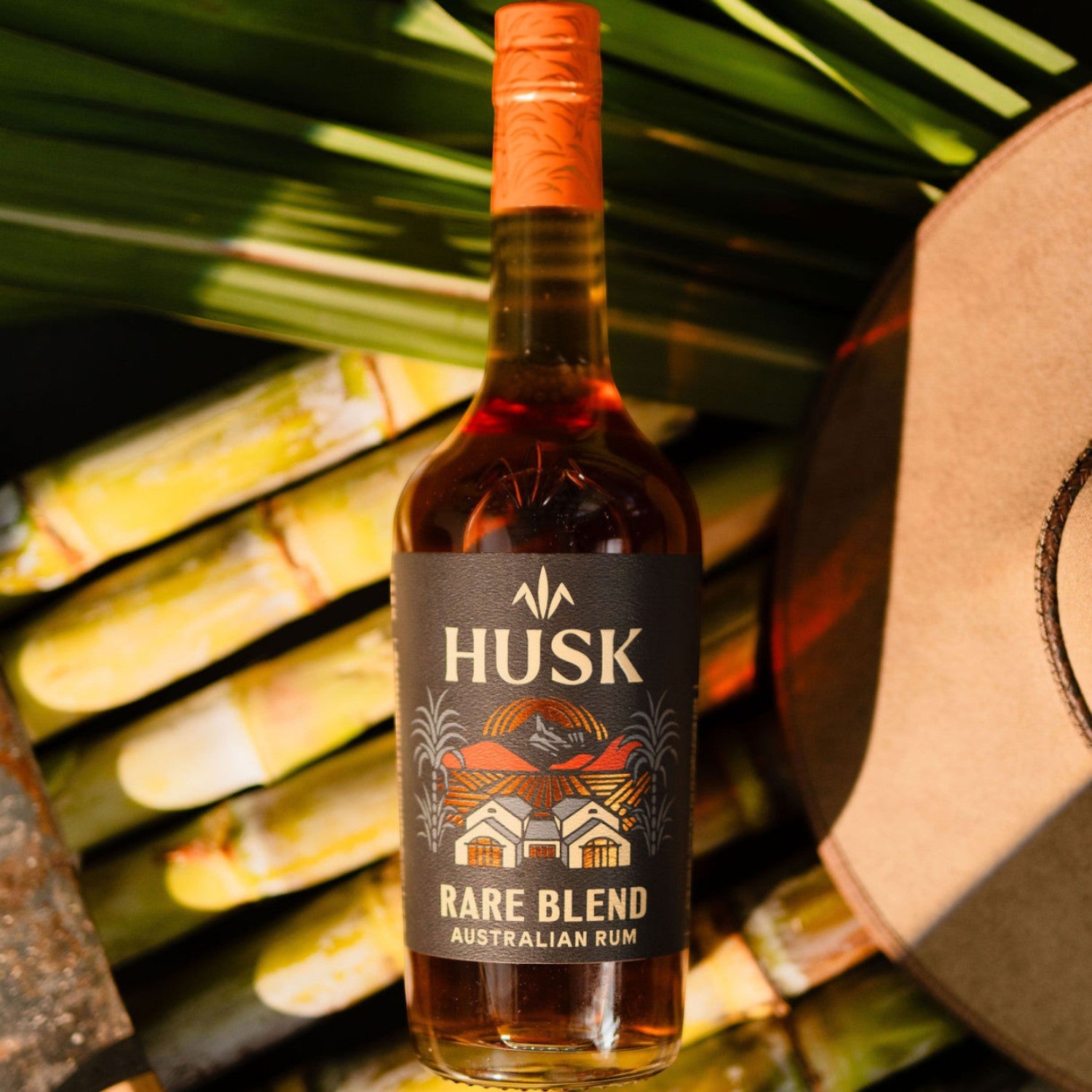 Husk Rare Blend Australian Rum 700mL on bamboo