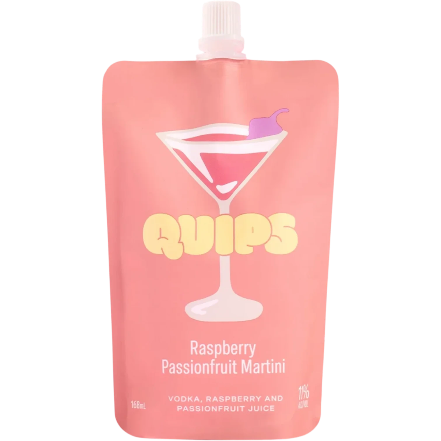 Quips Raspberry Passionfruit Martini Cocktail Pouch 168mL Front Label