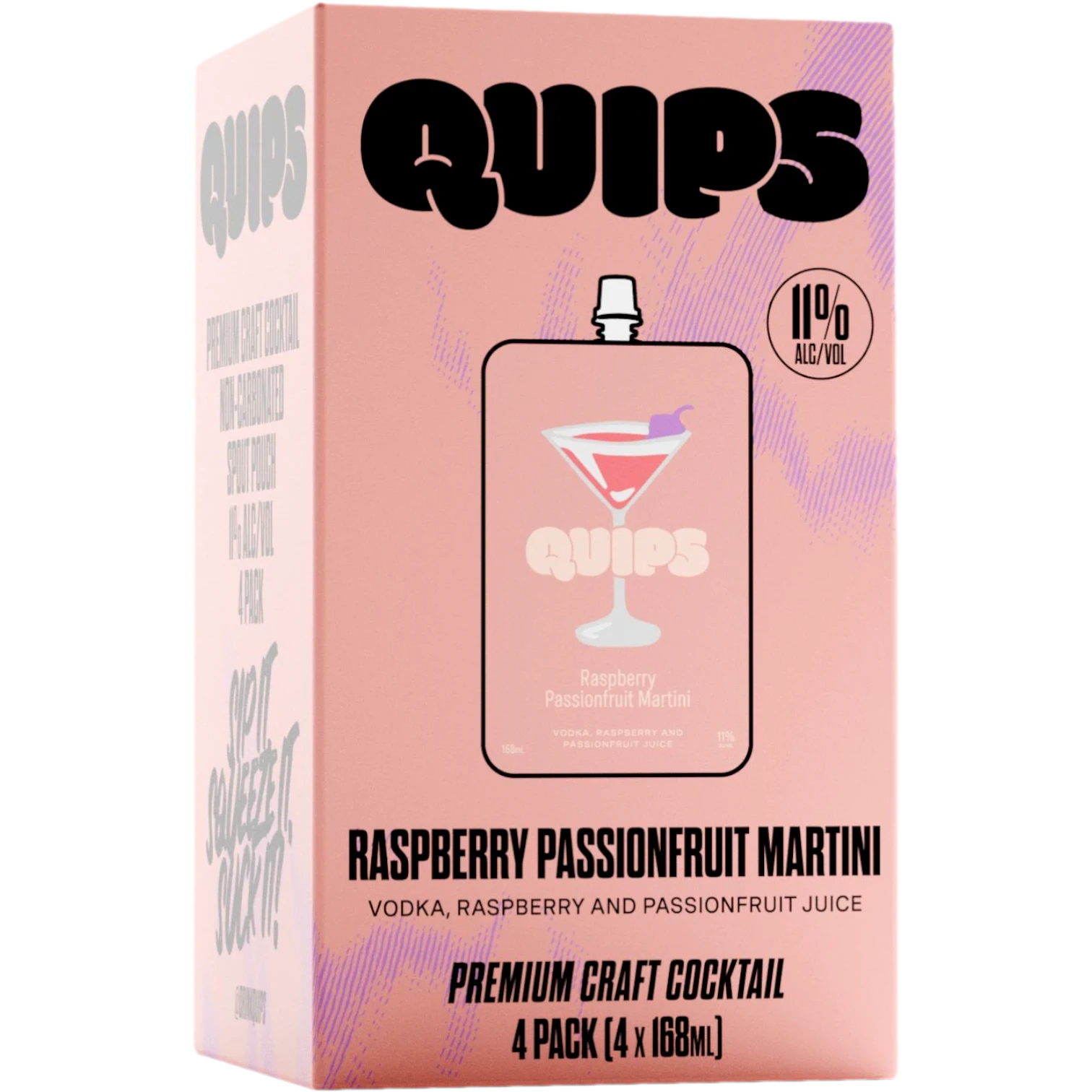 Quips Raspberry Passionfruit Martini Cocktail Pouch 168mL 4 Pack