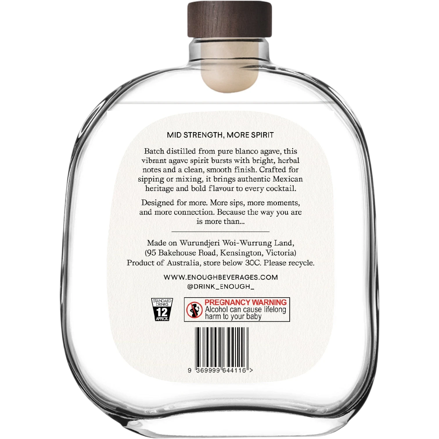 Enough Mid Strength Blanco Agave 700mL Back Label