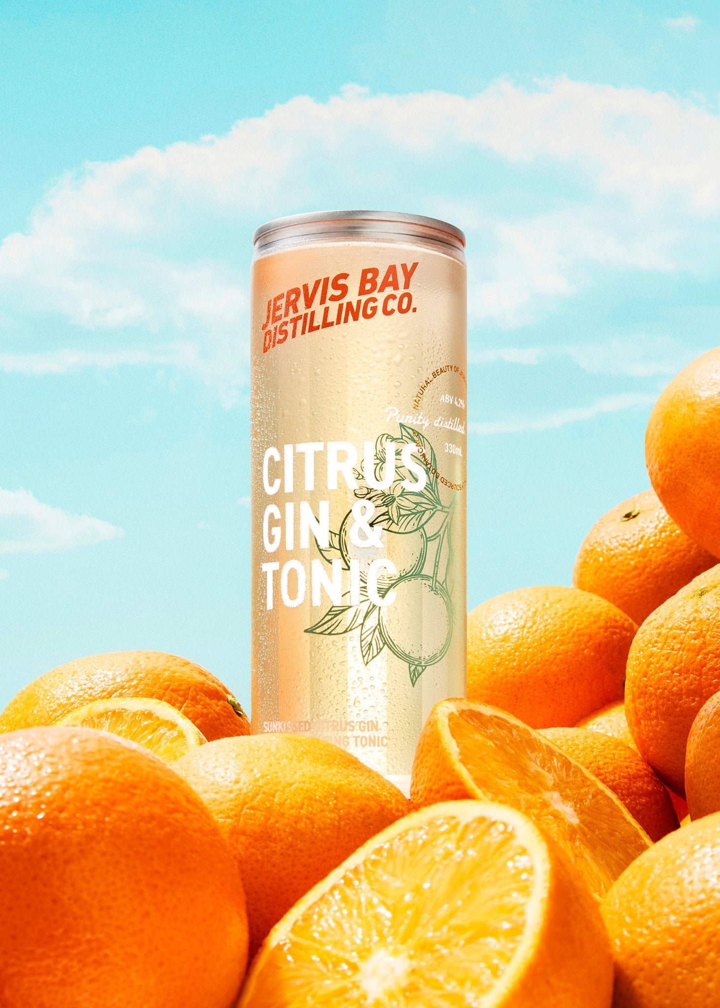 Jervis Bay Distilling Co Citrus Gin & Tonic Cans on oranges